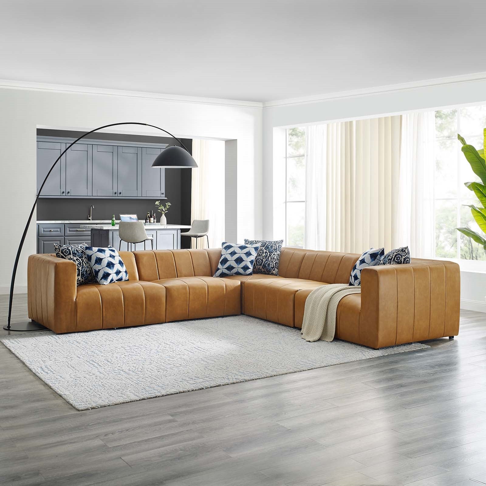 Colton Vegan Leather 5-Piece Sectional Sofa in Tan